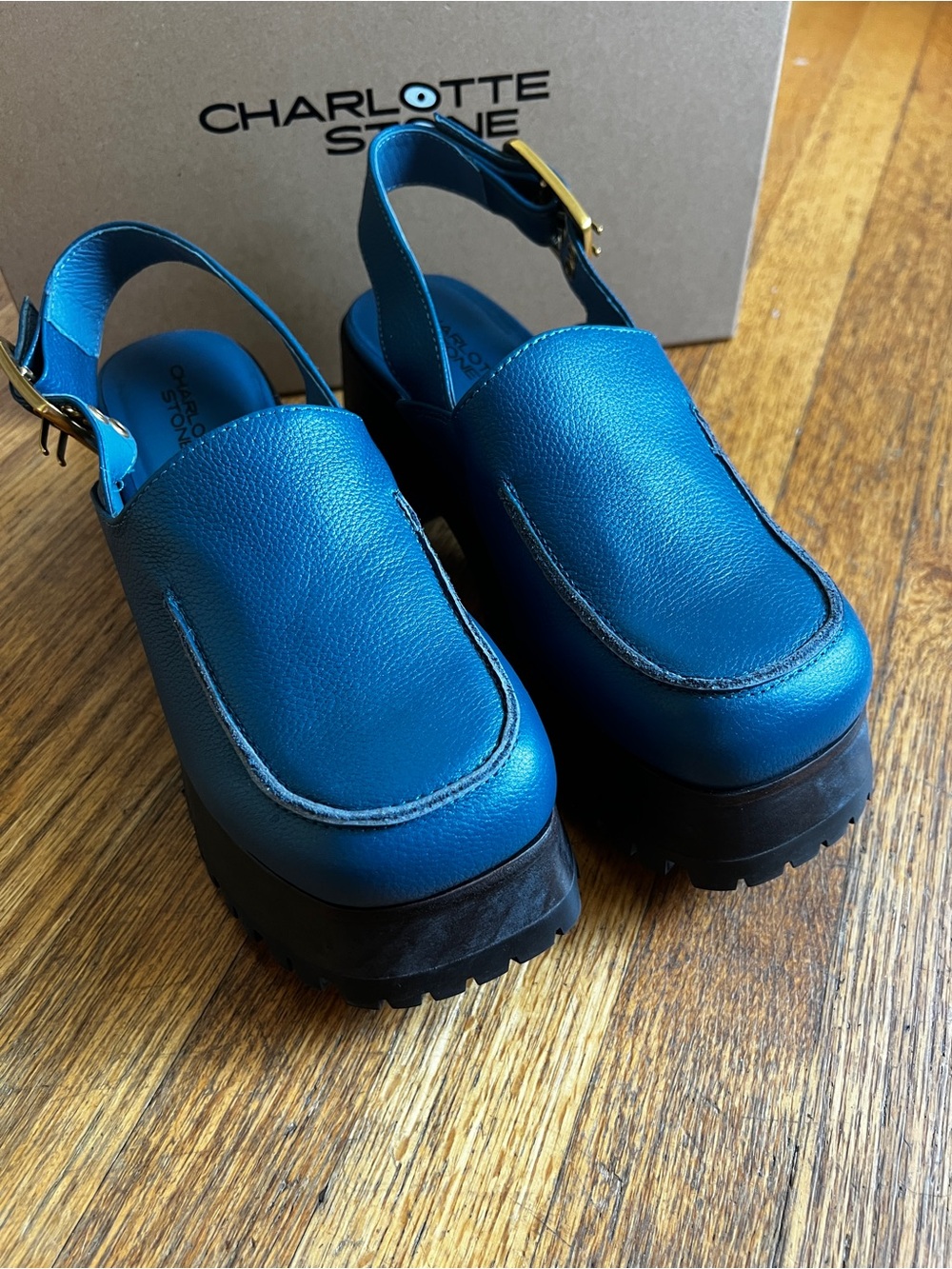 Charlotte Stone Teal blue (Swell) Leather Slingback Platform Clog